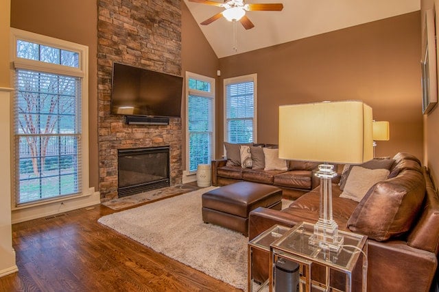 brown living room with fireplace